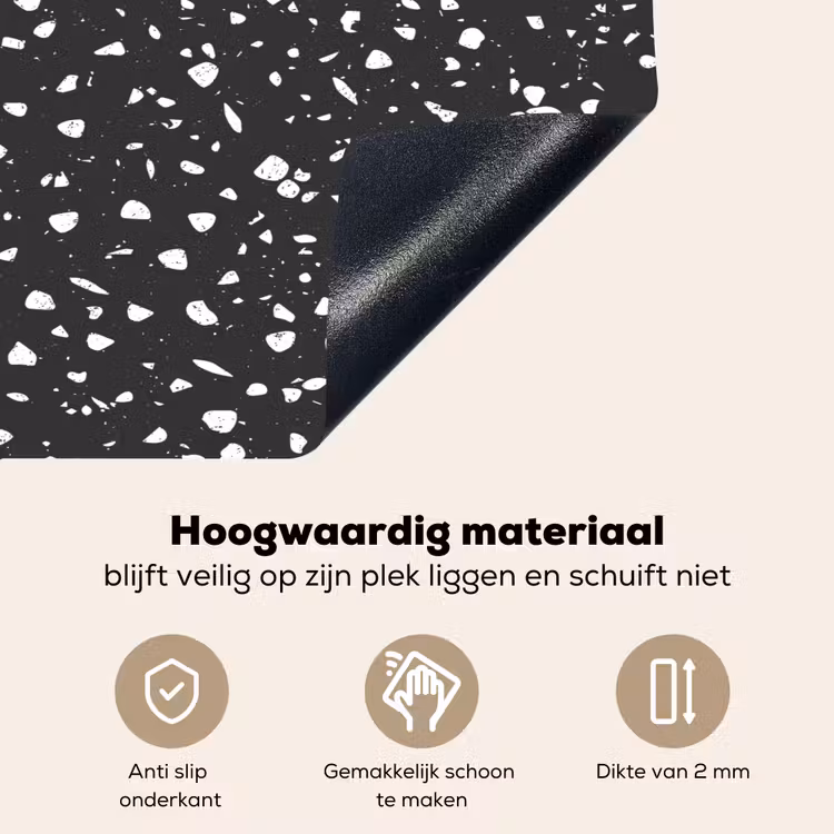 Terrazzo - Patroon - Zwart - Wit Inductie beschemer met haakjes klein 777 -ky-onderkant-nl