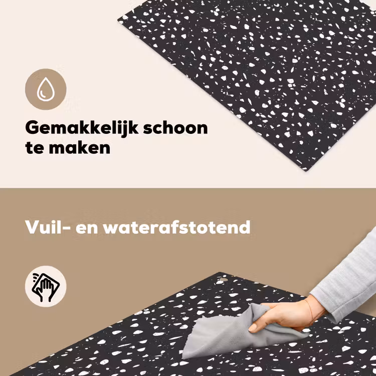 Terrazzo - Patroon - Zwart - Wit Inductie beschemer met haakjes klein 777 -ky-schoon-nl