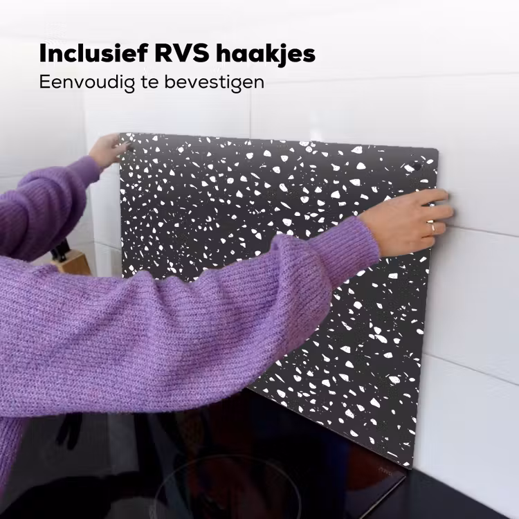 Terrazzo - Patroon - Zwart - Wit Inductie beschemer met haakjes klein 777 -ky-ophangen-nl