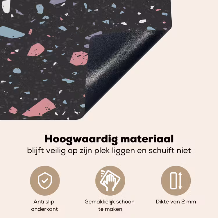 Terrazzo - Patroon - Zwart - Zacht Inductie beschemer met haakjes klein 777 -ky-onderkant-nl