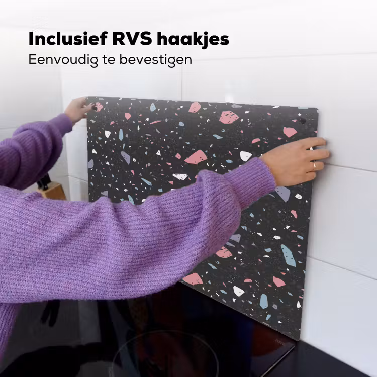 Terrazzo - Patroon - Zwart - Zacht Inductie beschemer met haakjes klein 777 -ky-ophangen-nl