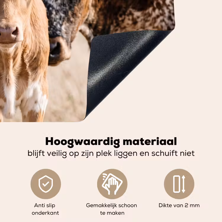 Texas Longhorn - Kalf - Weide - Dieren Inductie beschemer met haakjes klein -ky-onderkant-nl
