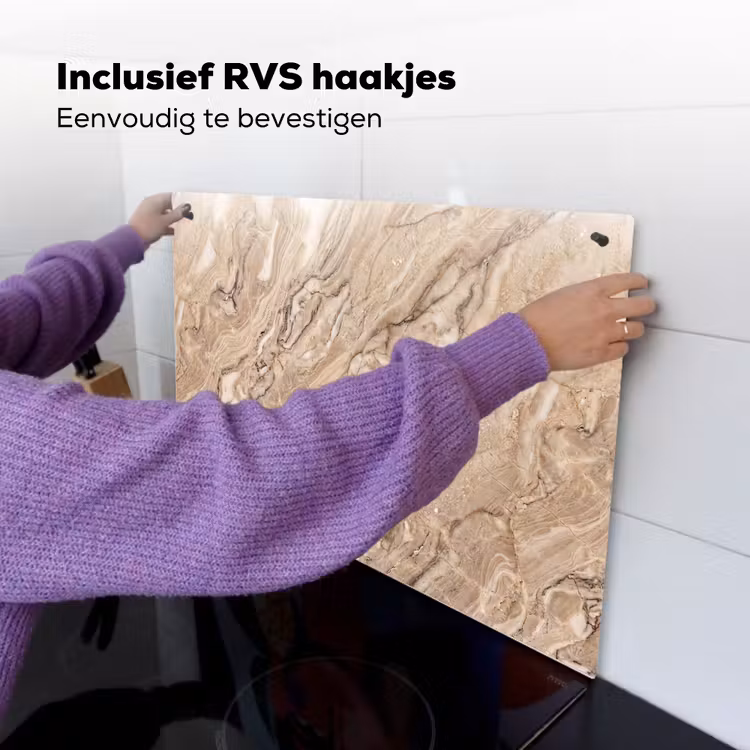 Textuur - Aders - Abstract - Modern - Beige Inductie beschemer met haakjes klein -ky-ophangen-nl