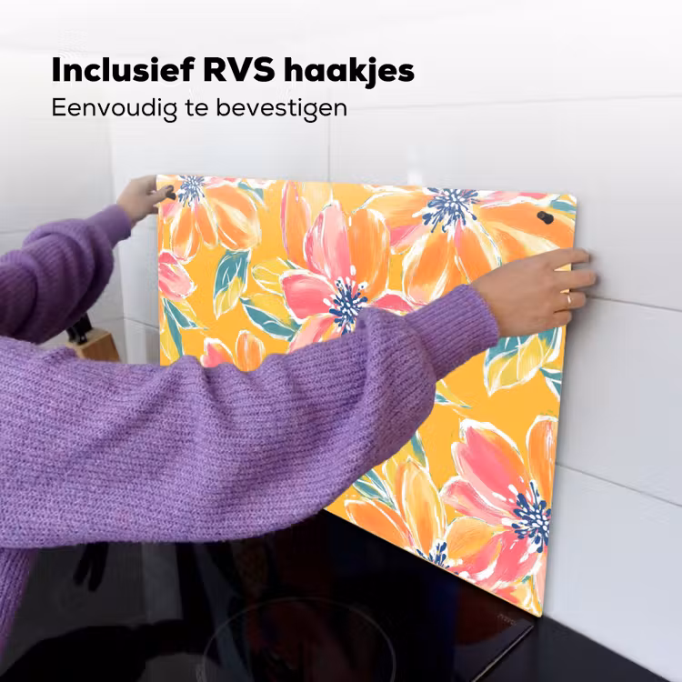 Textuur - Bloemen - Kleurrijk Inductie beschemer met haakjes klein 777 -ky-ophangen-nl