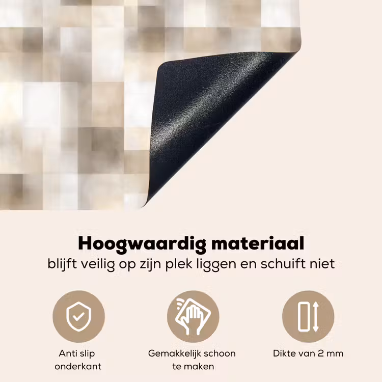 Textuur - Linnen - Beige Inductie beschemer met haakjes klein 777 -ky-onderkant-nl