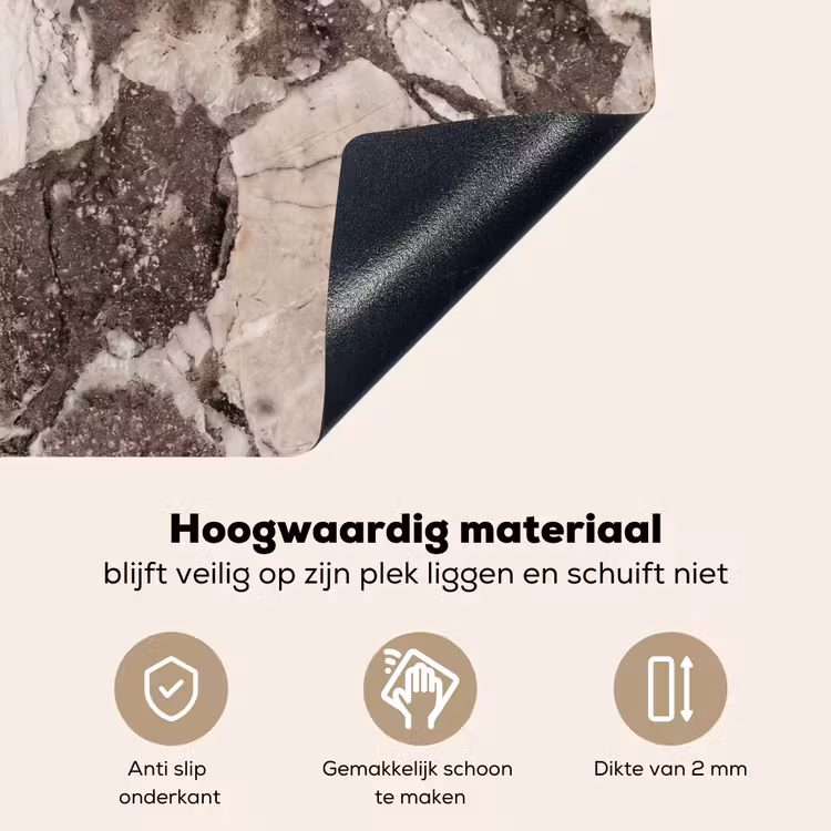 Textuur - Marmer - Abstract - Beige - Bruin Inductie beschemer met haakjes klein -ky-onderkant-nl