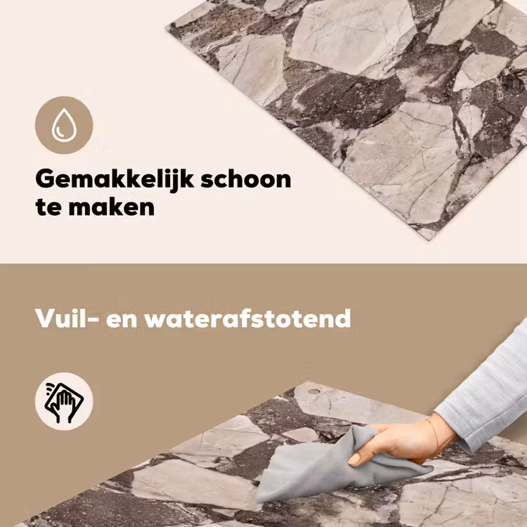 Textuur - Marmer - Abstract - Beige - Bruin Inductie beschemer met haakjes klein -ky-schoon-nl
