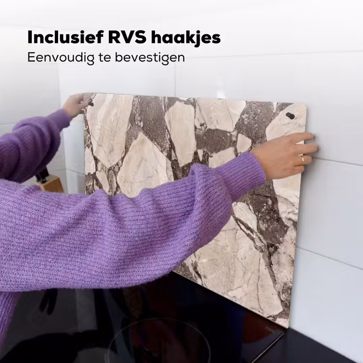 Textuur - Marmer - Abstract - Beige - Bruin Inductie beschemer met haakjes klein -ky-ophangen-nl