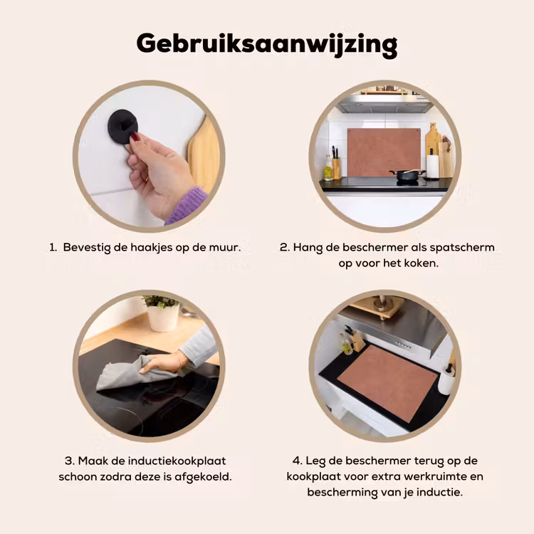 Textuur - Roodbruin - Grof - Modern Inductie beschemer met haakjes klein -ky-gebruik-nl