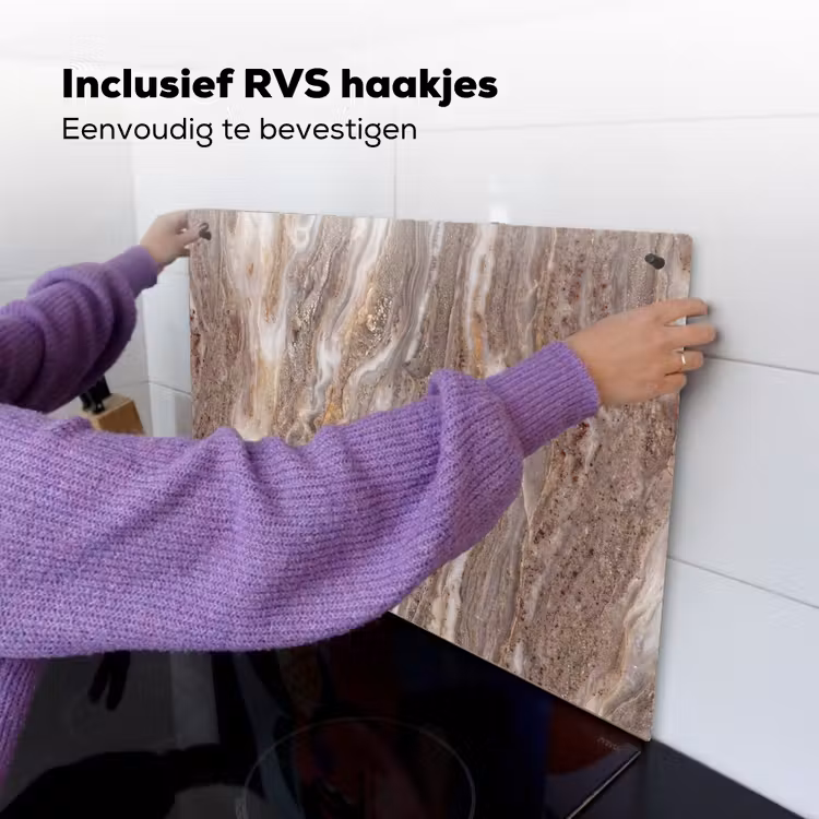 Textuur - Steen - Abstract - Beige Inductie beschemer met haakjes klein -ky-ophangen-nl