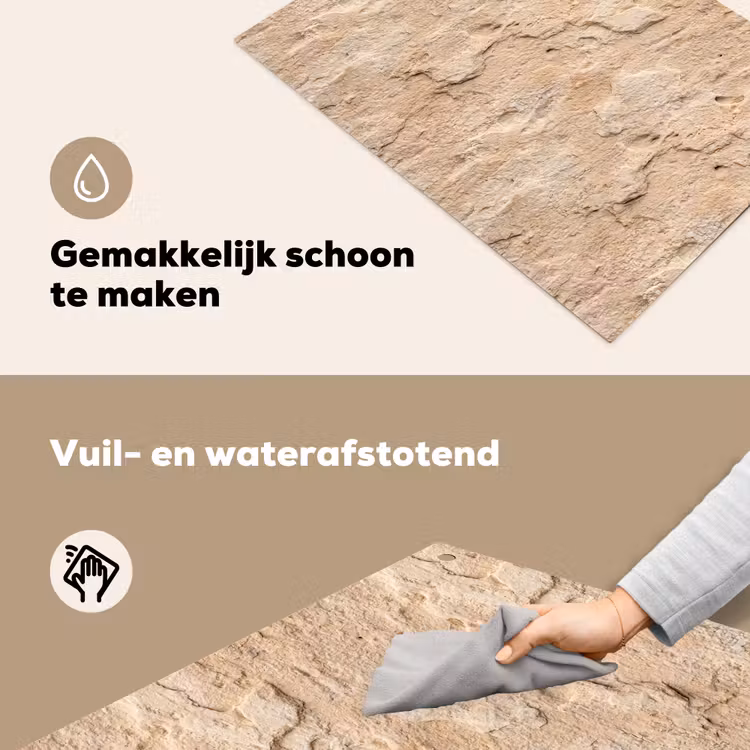 Textuur - Steen - Natuur - Beige Inductie beschemer met haakjes klein -ky-schoon-nl