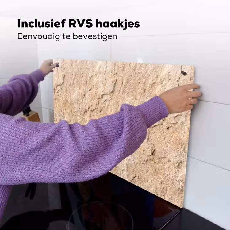 Textuur - Steen - Natuur - Beige Inductie beschemer met haakjes klein -ky-ophangen-nl
