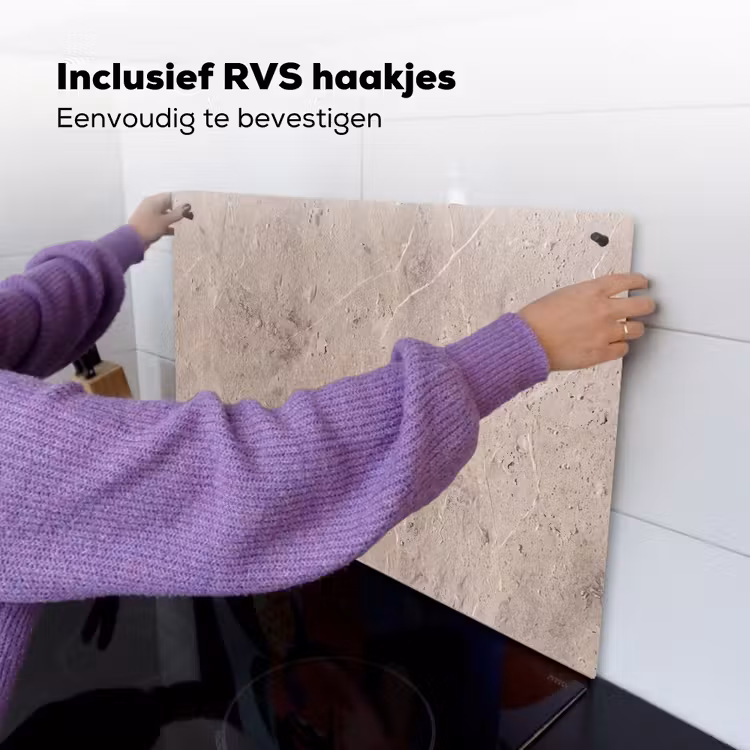Textuur - Steen - Patroon - Rustiek - Beige Inductie beschemer met haakjes klein -ky-ophangen-nl