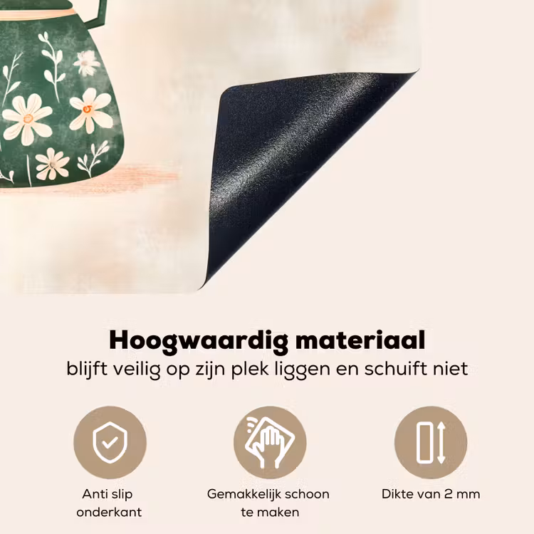 Theepot - Groen - Bloemen - Oranje Inductie beschemer met haakjes klein -ky-onderkant-nl