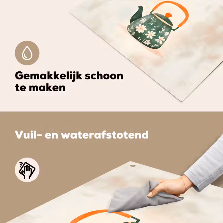 Theepot - Groen - Bloemen - Oranje Inductie beschemer met haakjes klein -ky-schoon-nl