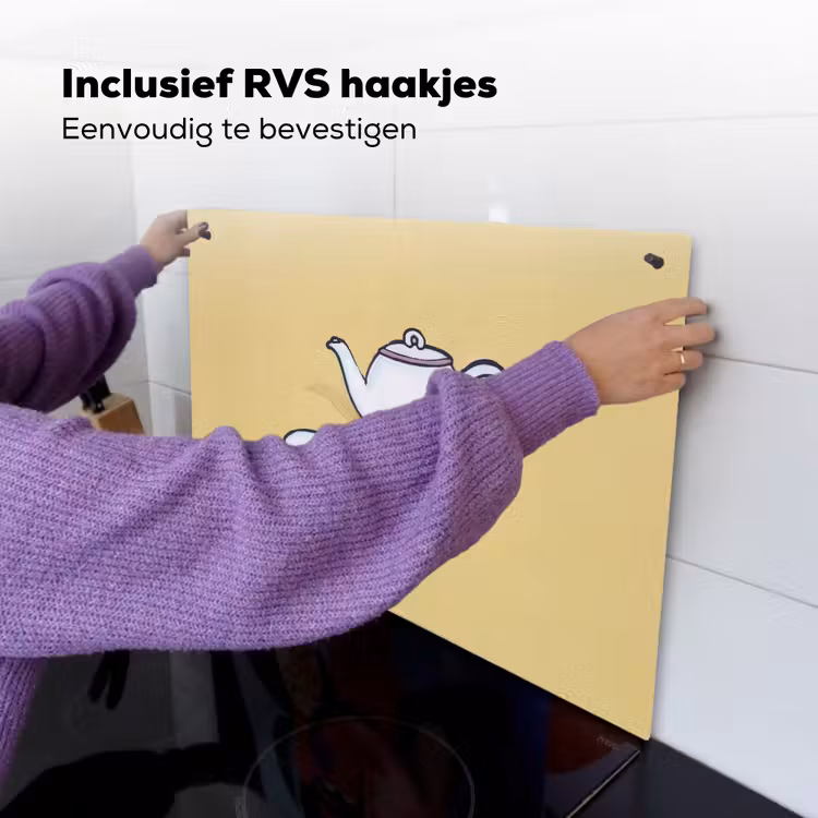 Theepot - Kopje - Beige - Illustratie Inductie beschemer met haakjes klein -ky-ophangen-nl