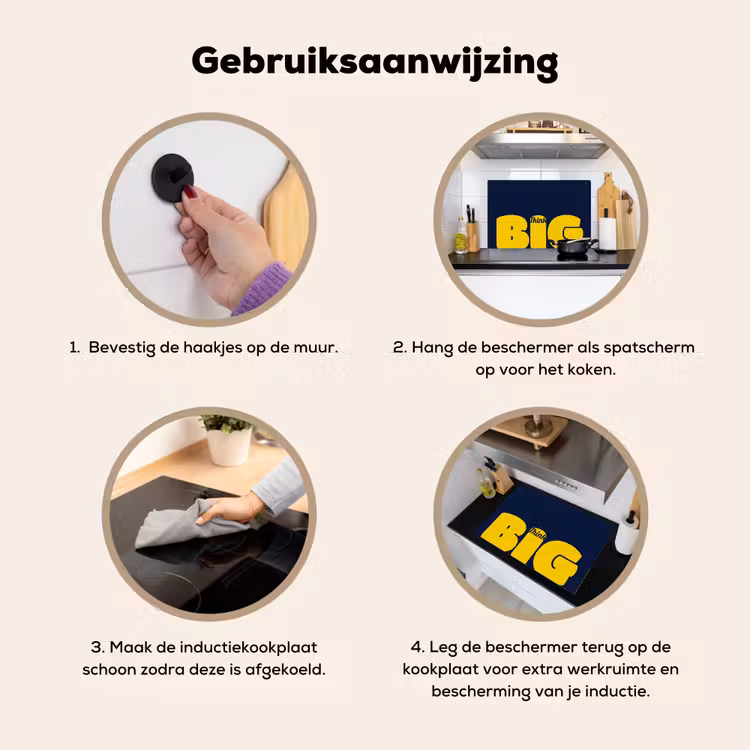 Think big - Blauw - Geel Inductie beschemer met haakjes klein -ky-gebruik-nl