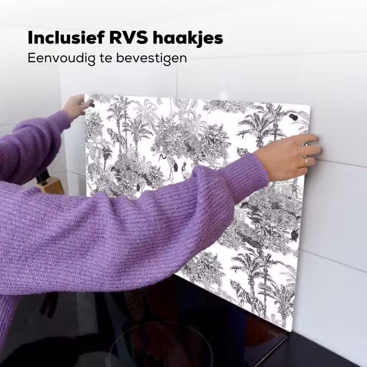 Tijger - Jungle - Patroon - Grijs Inductie beschemer met haakjes klein 777 -ky-ophangen-nl