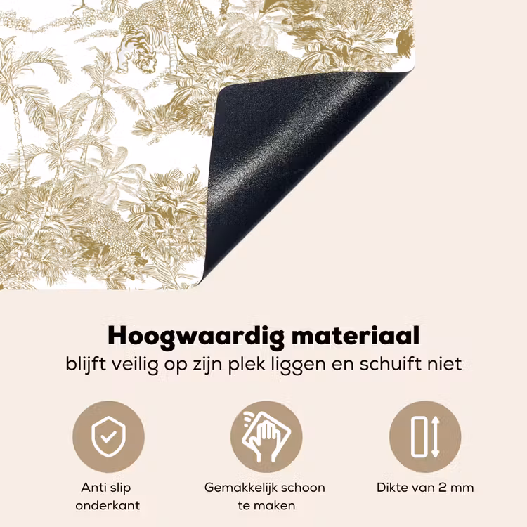 Tijger - Jungle - Vogel - Beige Inductie beschemer met haakjes klein 777 -ky-onderkant-nl