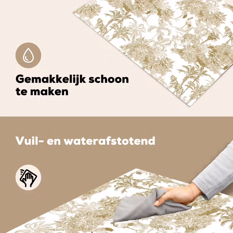 Tijger - Jungle - Vogel - Beige Inductie beschemer met haakjes klein 777 -ky-schoon-nl