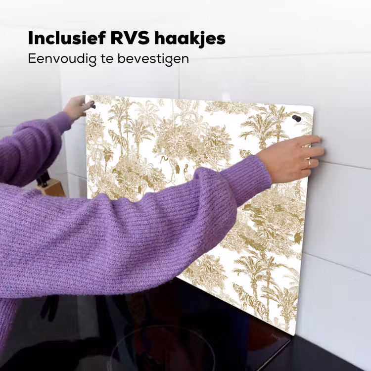 Tijger - Jungle - Vogel - Beige Inductie beschemer met haakjes klein 777 -ky-ophangen-nl