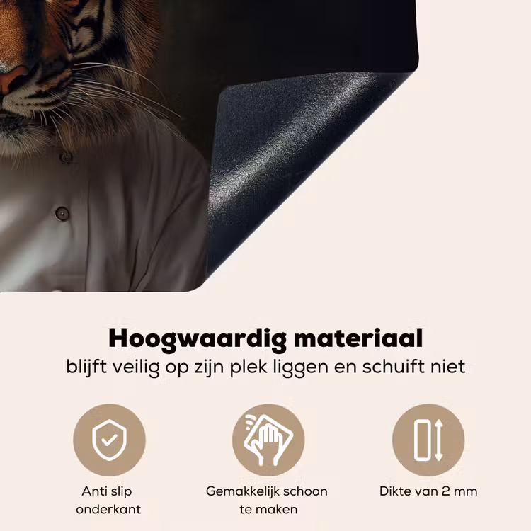 Tijger - Kokskleding - Bruin Inductie beschemer met haakjes klein -ky-onderkant-nl