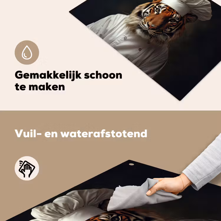 Tijger - Kokskleding - Bruin Inductie beschemer met haakjes klein -ky-schoon-nl