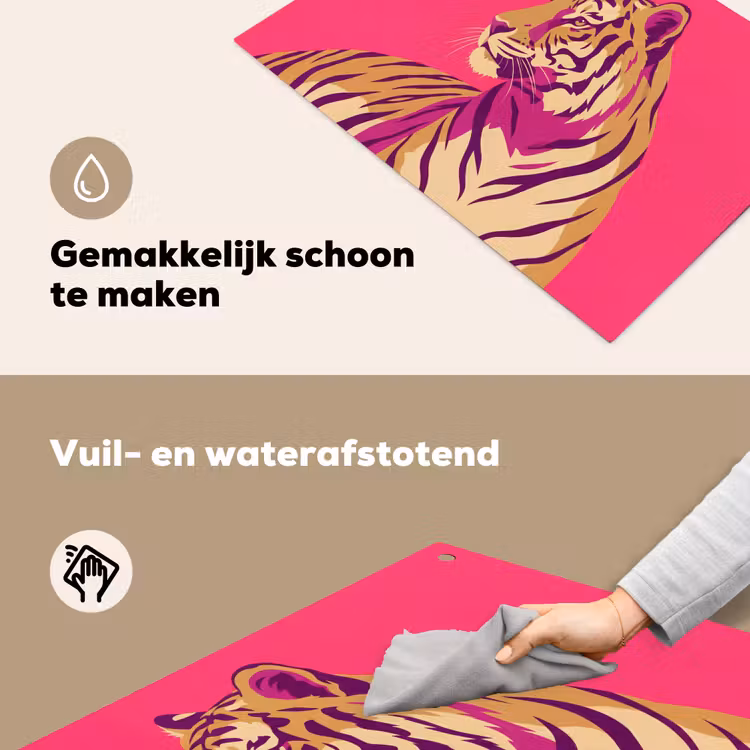 Tijger - Modern - Neon Inductie beschemer met haakjes klein -ky-schoon-nl