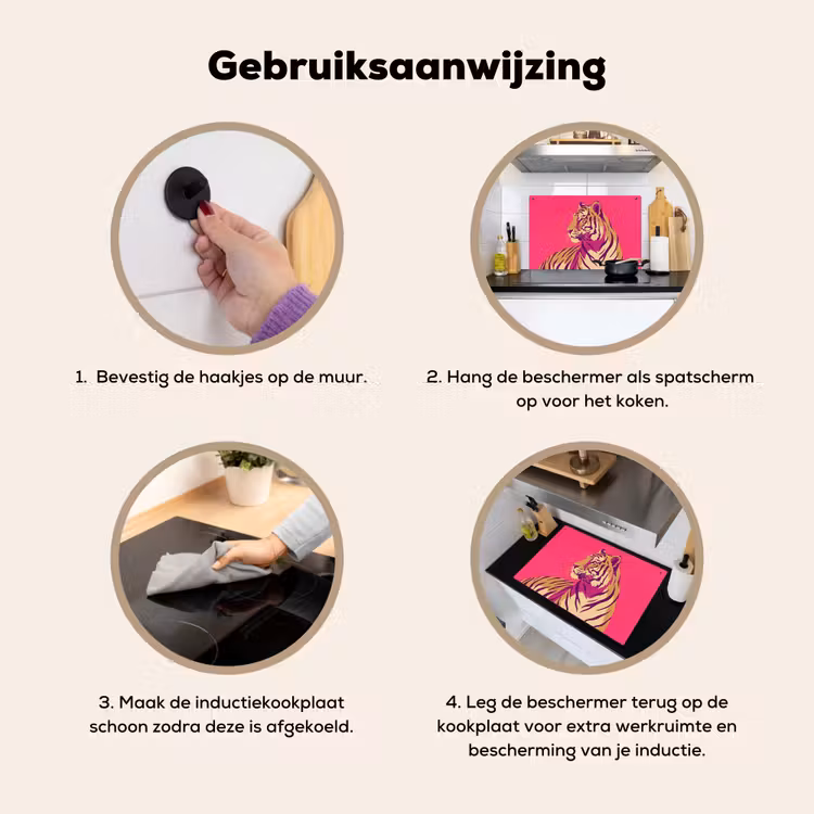 Tijger - Modern - Neon Inductie beschemer met haakjes klein -ky-gebruik-nl