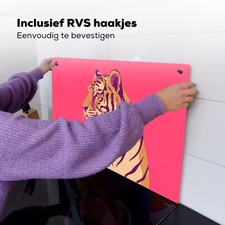 Tijger - Modern - Neon Inductie beschemer met haakjes klein -ky-ophangen-nl