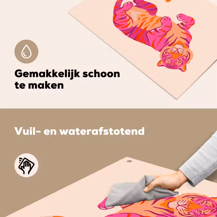 Tijger - Roze - Oranje Inductie beschemer met haakjes klein -ky-schoon-nl