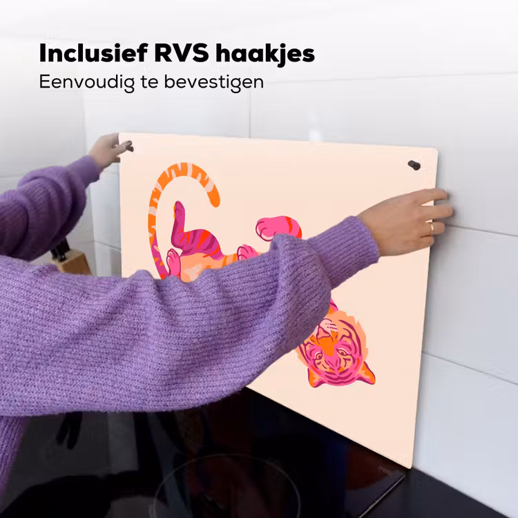 Tijger - Roze - Oranje Inductie beschemer met haakjes klein -ky-ophangen-nl