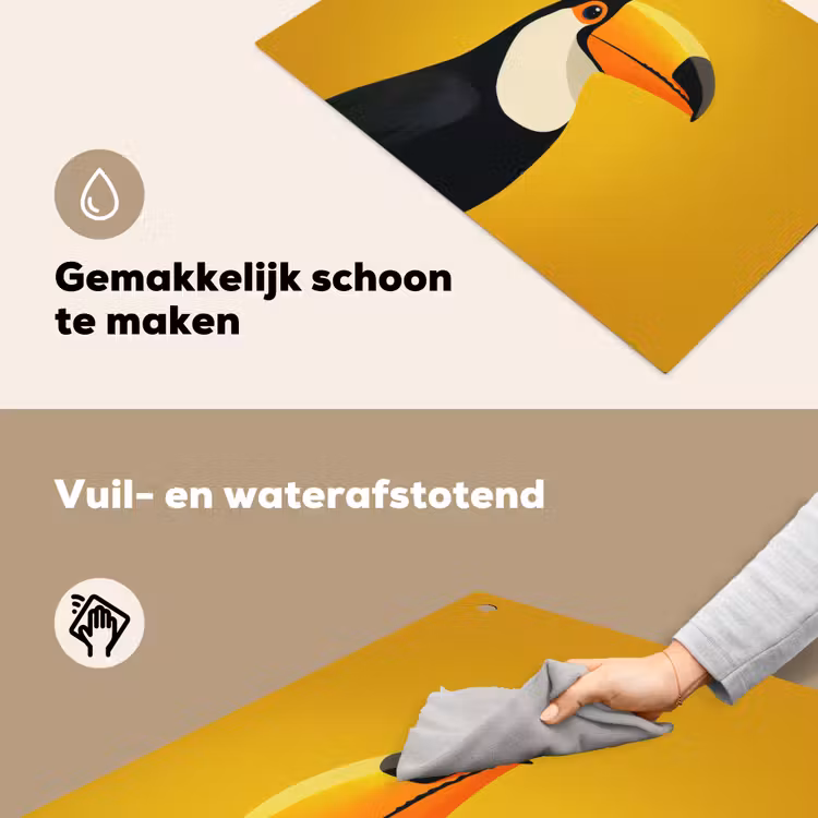 Toekan - Minimalistisch - Snavel - Oranje Inductie beschemer met haakjes klein -ky-schoon-nl