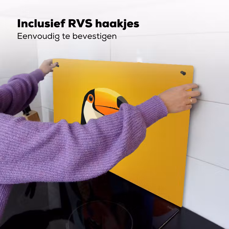 Toekan - Minimalistisch - Snavel - Oranje Inductie beschemer met haakjes klein -ky-ophangen-nl