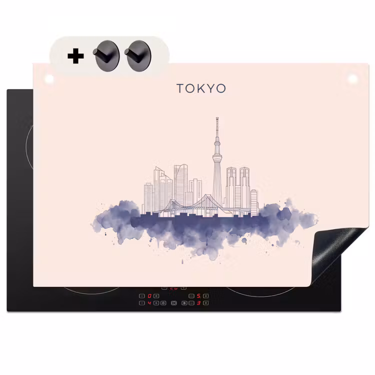 Tokyo - Skyline - Stad - Abstract - Blauw Inductie beschemer met haakjes klein -3d