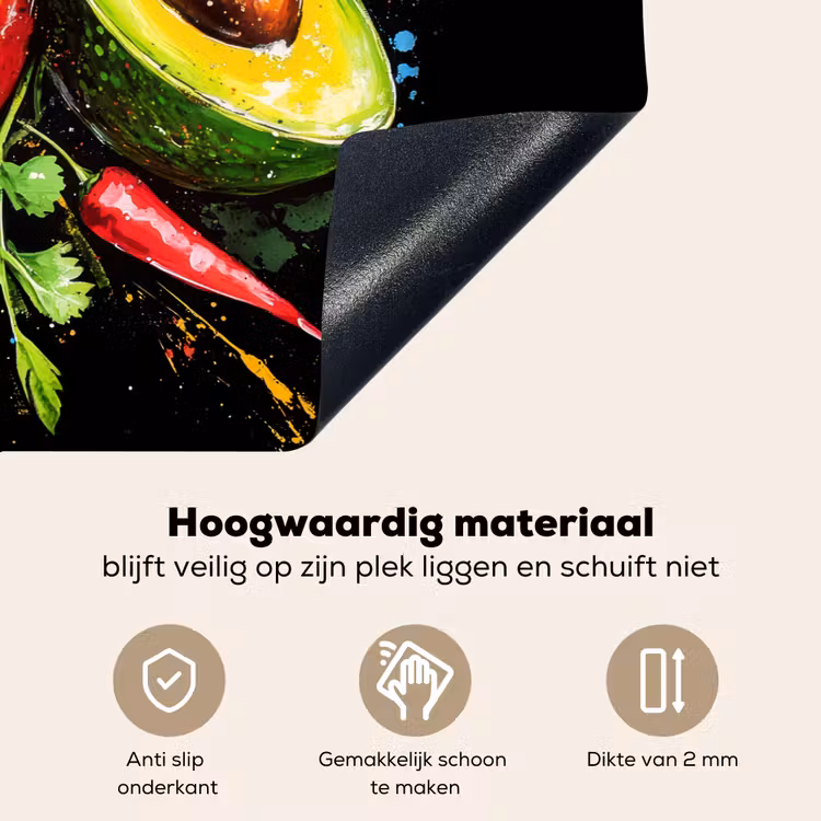Tomaat - Avocado - Peper - Graffiti - Verf - Modern Inductie beschemer met haakjes klein -ky-onderkant-nl