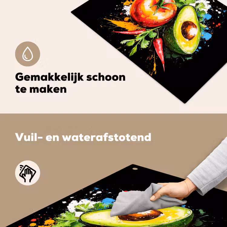 Tomaat - Avocado - Peper - Graffiti - Verf - Modern Inductie beschemer met haakjes klein -ky-schoon-nl