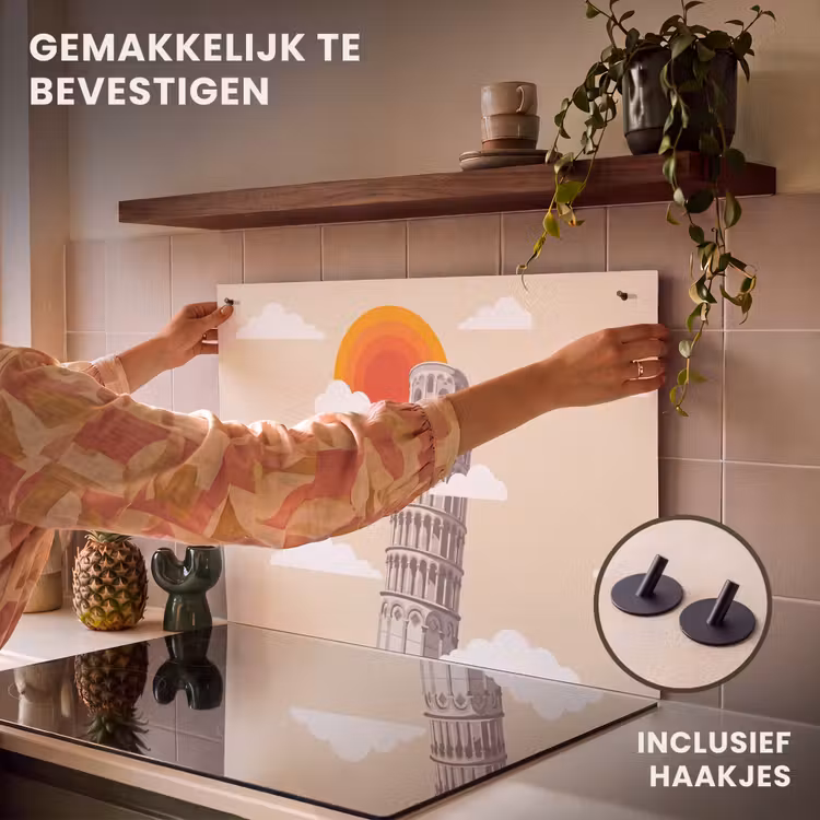 Toren - Pisa - Architectuur - Minimalistisch - Beige Inductie beschemer met haakjes klein -ky-ophangen-nl