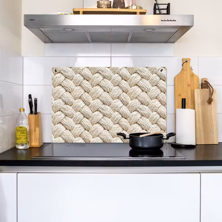 Touw - Gebreid - Beige Inductie beschemer met haakjes klein 777 -sfeer2