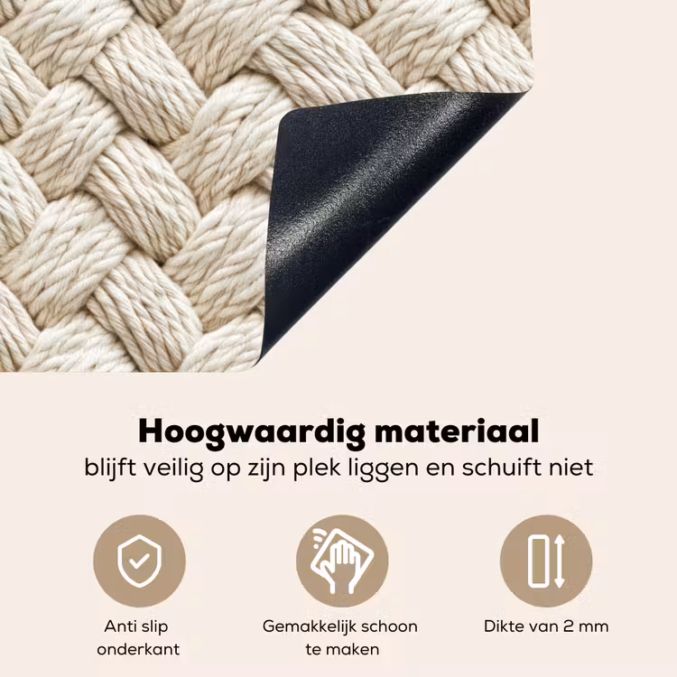 Touw - Gebreid - Beige Inductie beschemer met haakjes klein 777 -ky-onderkant-nl