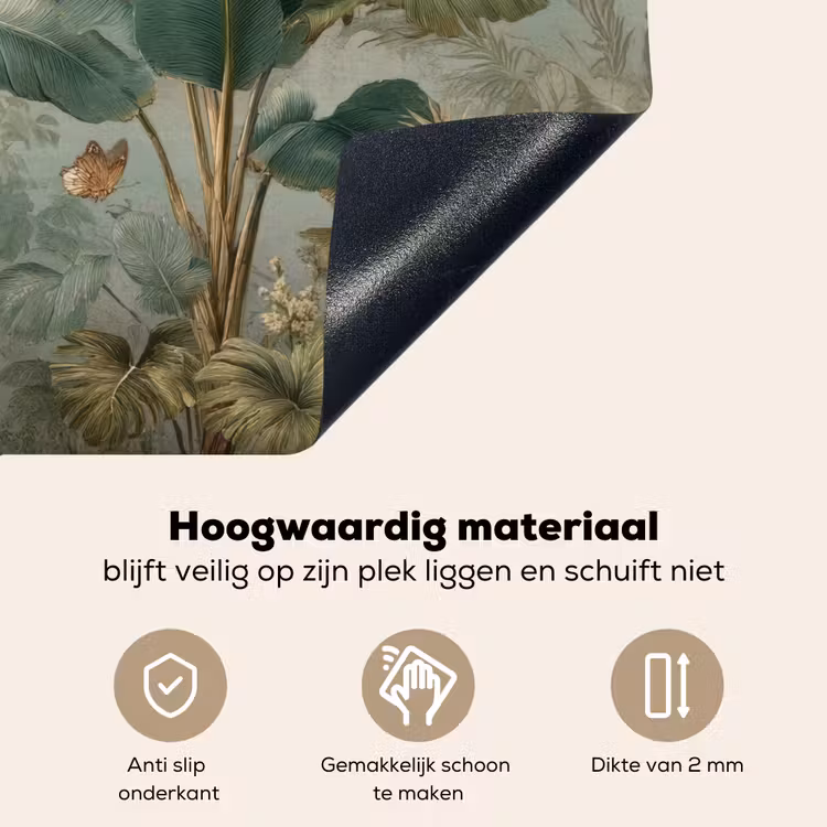 Tropisch bladerdek - Vlinders - groen - Bruin Inductie beschemer met haakjes middel -ky-onderkant-nl