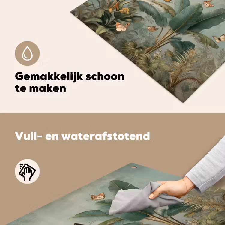 Tropisch bladerdek - Vlinders - groen - Bruin Inductie beschemer met haakjes middel -ky-schoon-nl