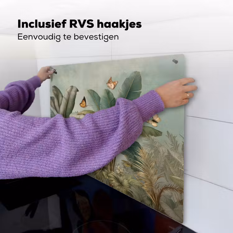 Tropisch bladerdek - Vlinders - groen - Bruin Inductie beschemer met haakjes middel -ky-ophangen-nl