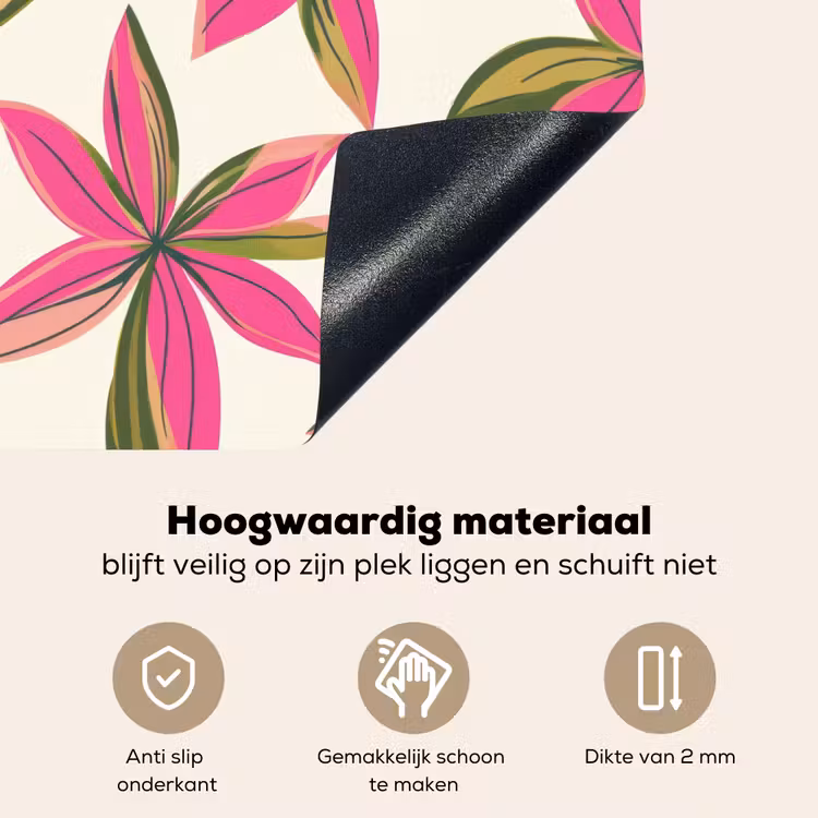 Tropisch - Bloem - Roze Inductie beschemer met haakjes klein 777 -ky-onderkant-nl