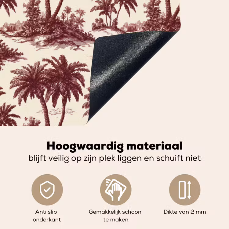 Tropisch - Geometrisch - Bordeauxrood Inductie beschemer met haakjes klein 777 -ky-onderkant-nl
