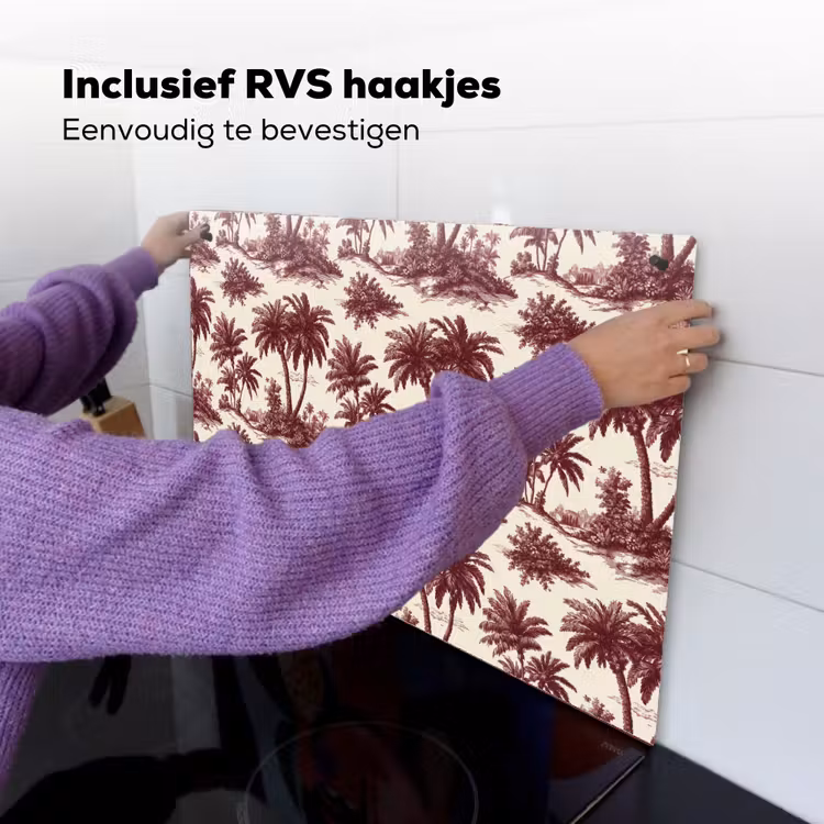 Tropisch - Geometrisch - Bordeauxrood Inductie beschemer met haakjes klein 777 -ky-ophangen-nl