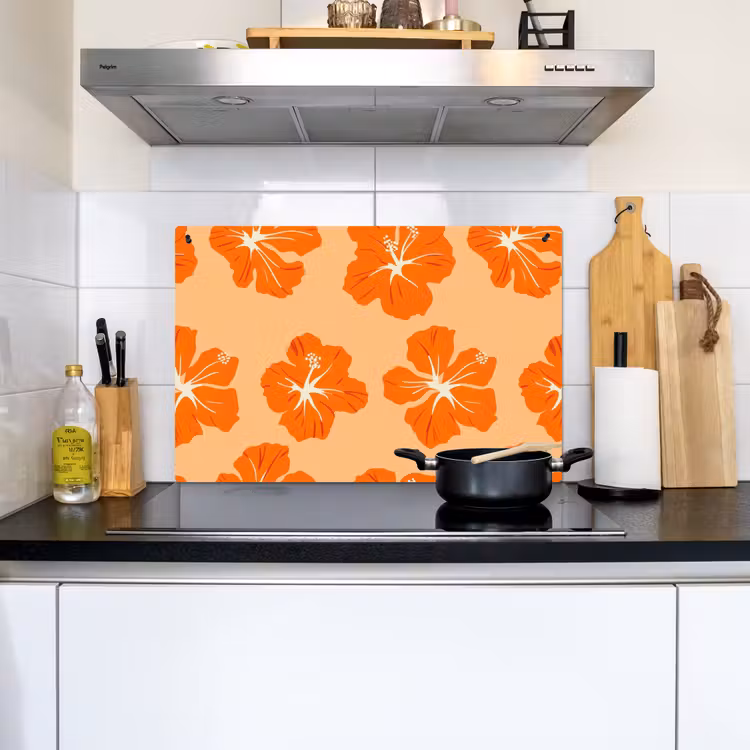 Tropisch - Hibiscus - Oranje Inductie beschemer met haakjes klein 777 -sfeer2