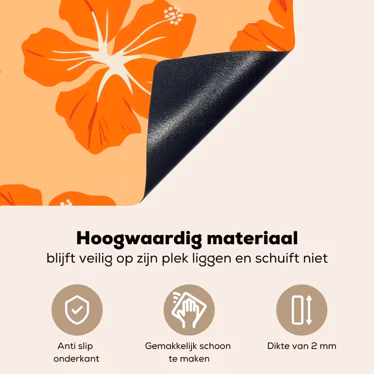 Tropisch - Hibiscus - Oranje Inductie beschemer met haakjes klein 777 -ky-onderkant-nl