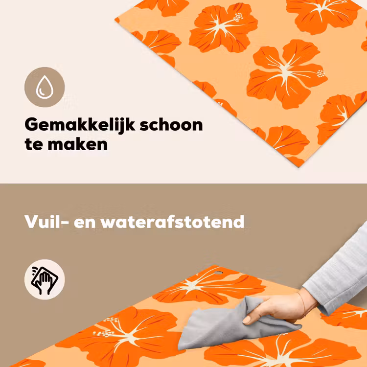 Tropisch - Hibiscus - Oranje Inductie beschemer met haakjes klein 777 -ky-schoon-nl
