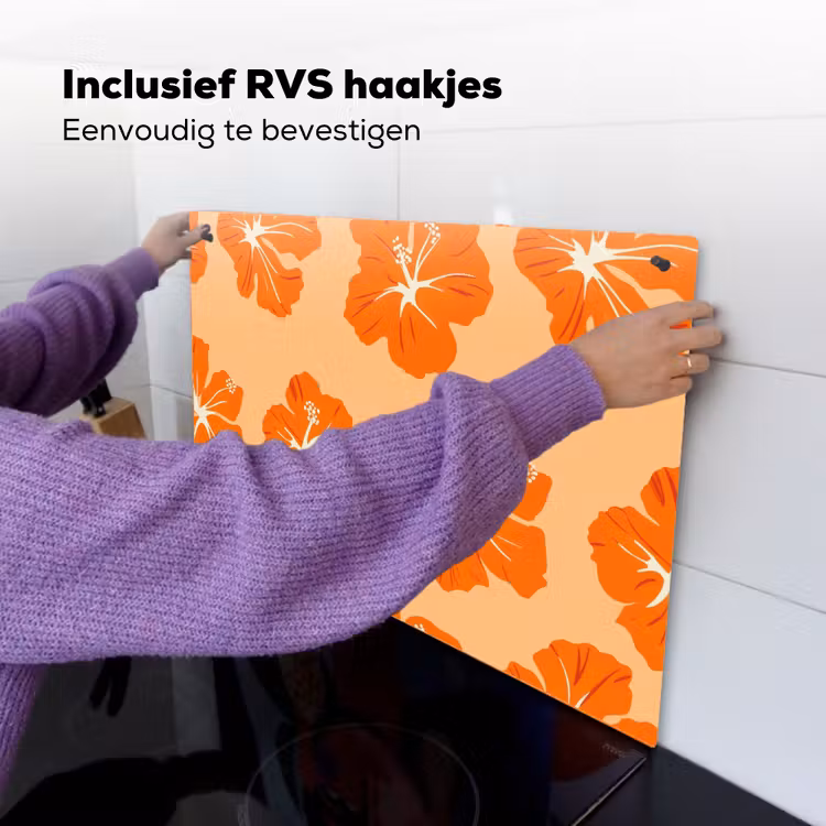 Tropisch - Hibiscus - Oranje Inductie beschemer met haakjes klein 777 -ky-ophangen-nl